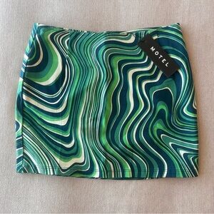 Princess Polly Motel Rocks Green Wavy Funky Retro Mini Skirt Rave Club XS NWT